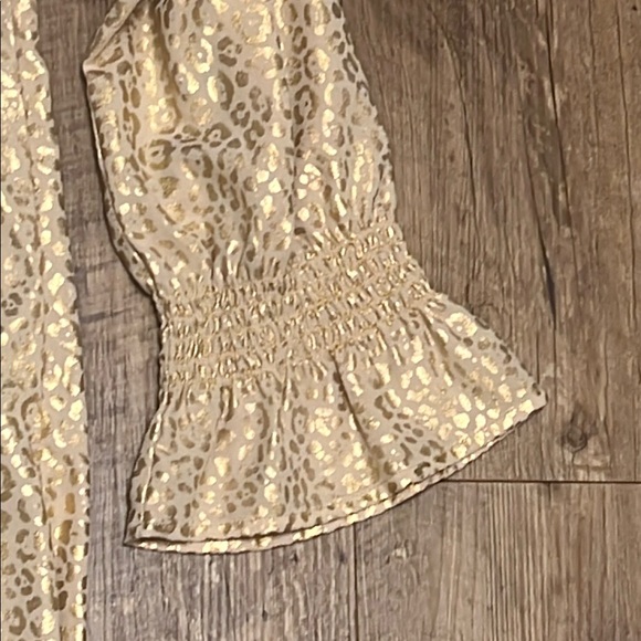 MICHAEL Michael Kors Gold Leopard Sailor Collar Ruffled Blouse w/Flare Sleeves 💛 - Picture 8 of 12